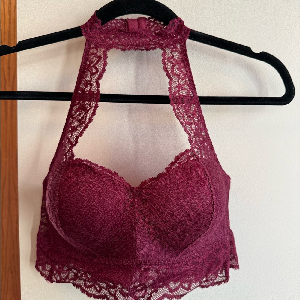 PINK Victoria's Secret Lace Halter Bralette - Deep Burgundy M